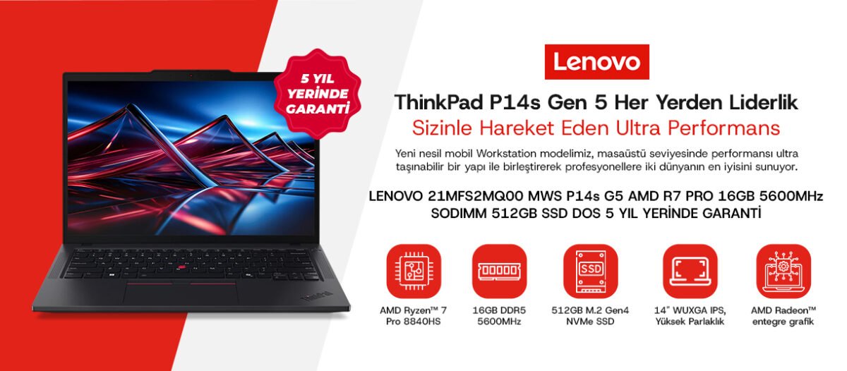 Lenovo 21Mfs2Mq00 Nbw P14S G5 Amd R7 Pro 16Gb 5600Mhz Sodımm 512Gb Ssd Dos 5 Yıl Yerinde Garanti - Görsel 2